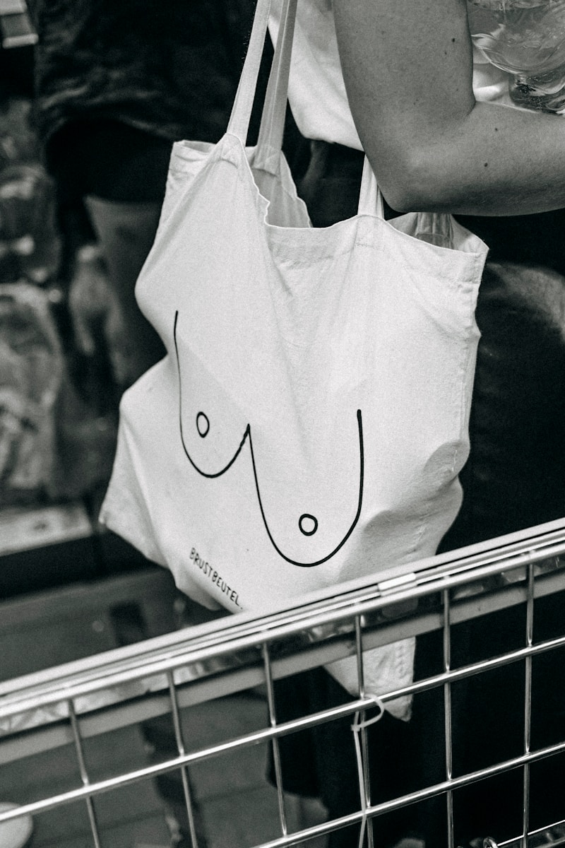 a white bag with a black outline on it